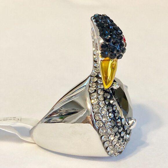 Vintage Crystal Swan Cocktail Ring Statement Size 7 8 Black Silver RhodiumPlated - Picture 7 of 11